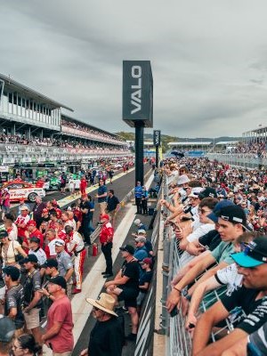 a crowd watching the race